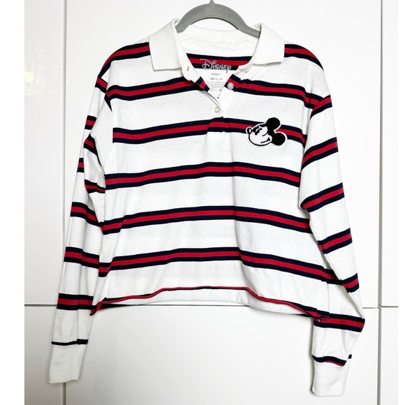 Disney Tops - Disney Cropped Polo Shirt Collared Long Sleeve Size Small Striped Preppy 90’s